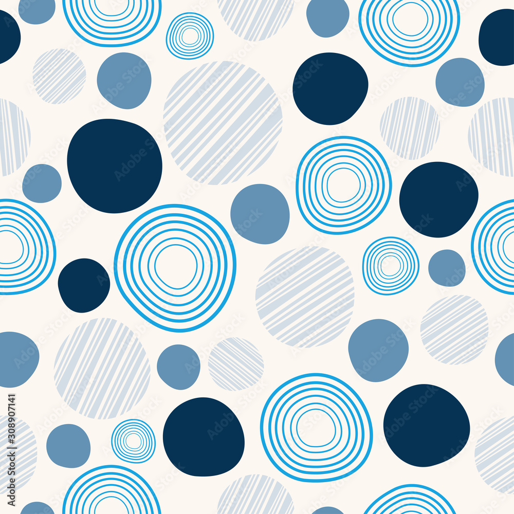 Circle abstract seamless pattern with hand drawn. Vector geometric circles for fashion illustration and textile print.