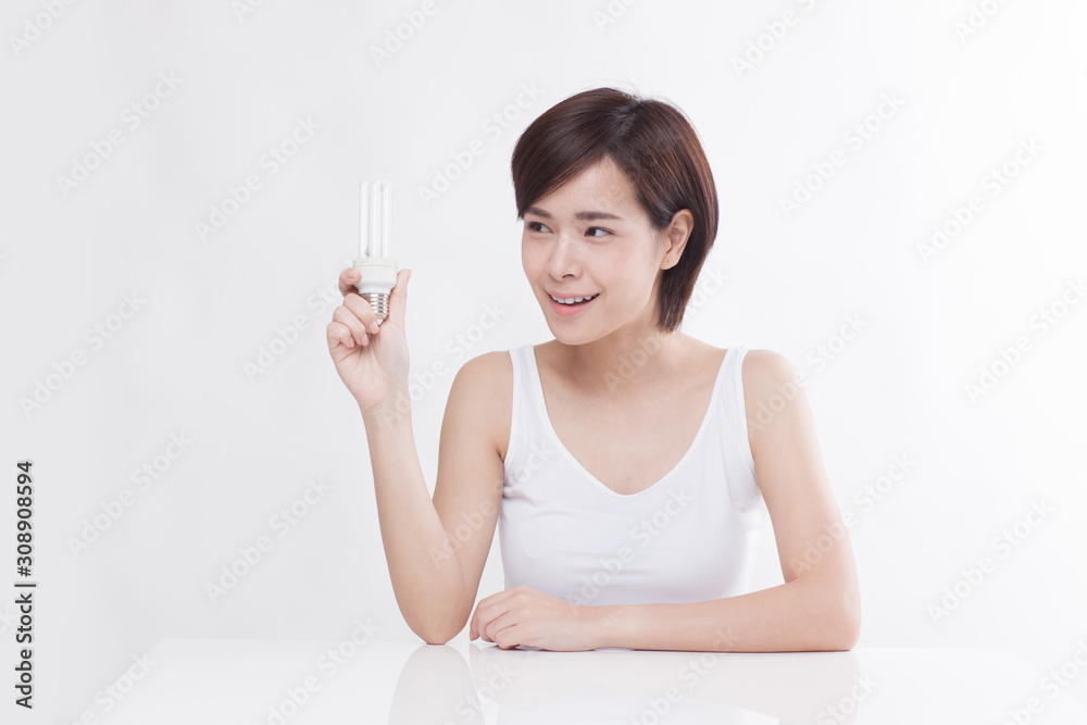 Young beautiful Asian short hair female model on white background Young beautiful Asian short hair female model on white background