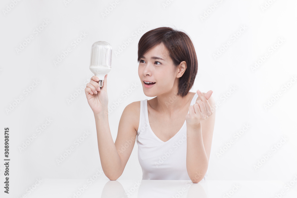 Young beautiful Asian short hair female model on white background Young beautiful Asian short hair female model on white background