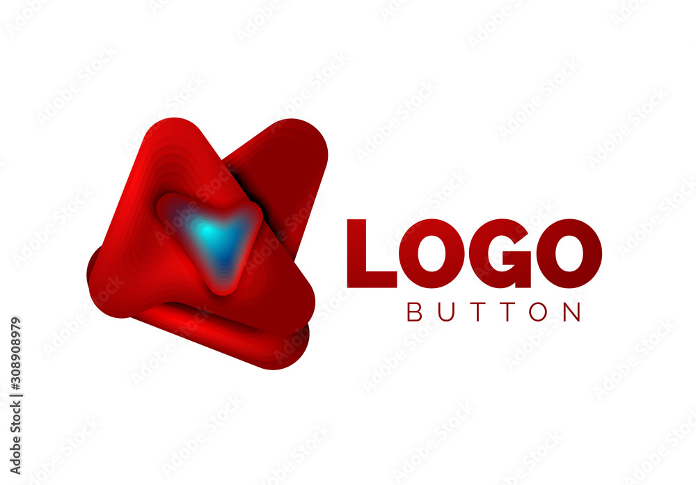 Arrow logo template. Or play or download button logotype template. Minimal geometrical design, 3d geometric bold symbol in relief style with color blend steps effect. Vector Illustration Arrow logo template. Or play or download button logotype template. Minimal geometrical design, 3d geometric bold symbol in relief style with color blend steps effect. Vector Illustration