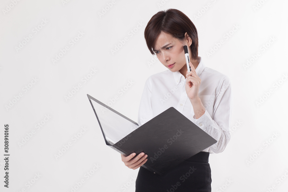 Young beautiful Asian female model on the white background for business concept Young beautiful Asian female model on the white background for business concept