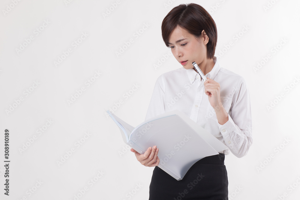 Young beautiful Asian female model on the white background for business concept Young beautiful Asian female model on the white background for business concept