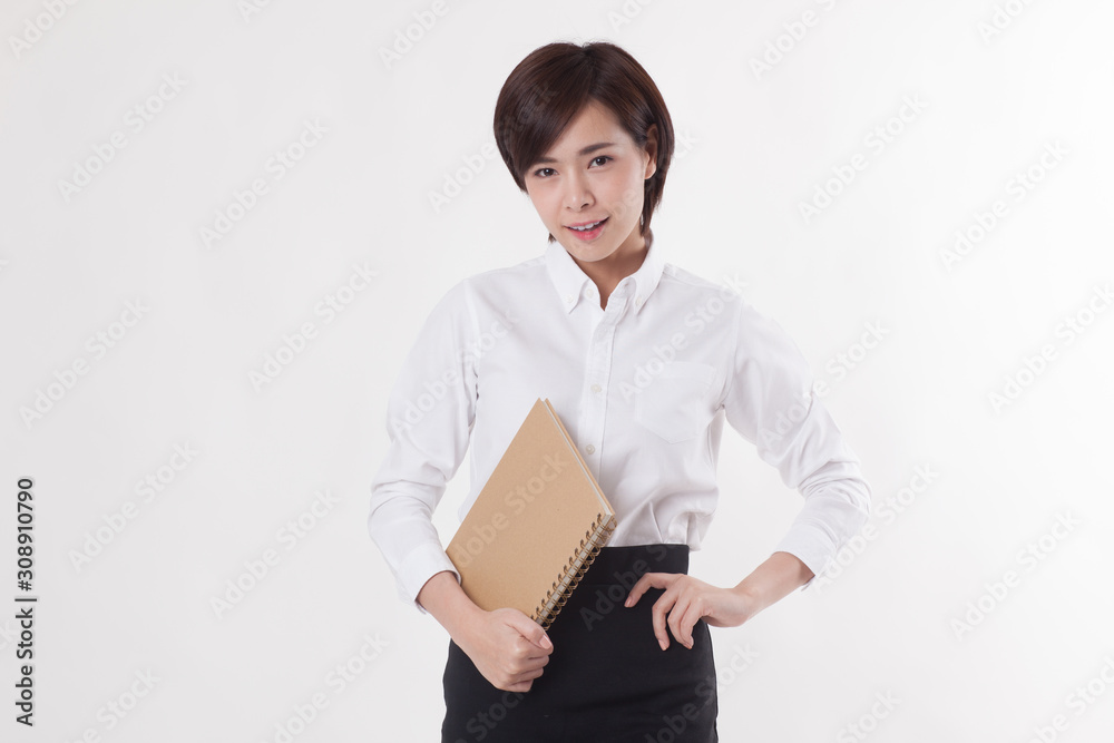 Young beautiful Asian female model on the white background for business concept Young beautiful Asian female model on the white background for business concept