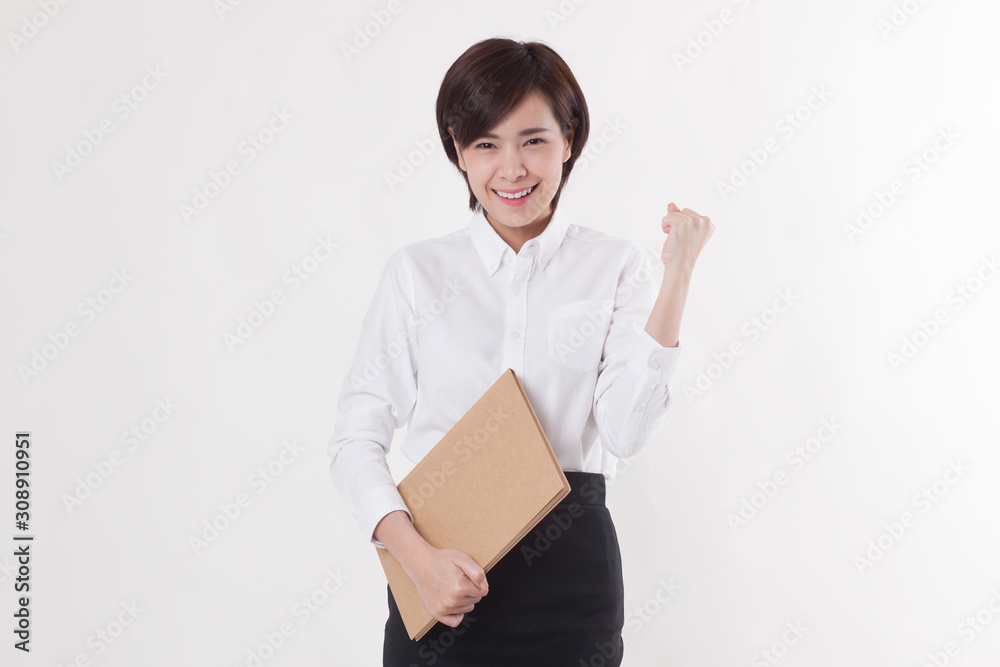 Young beautiful Asian female model on the white background for business concept Young beautiful Asian female model on the white background for business concept