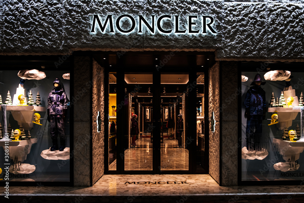 Storefront, shopping window and logo of the brand Moncler - Hongkong,  November, 2019 Stock Photo | Adobe Stock