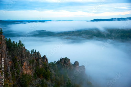 Fog in the canyon during the dawn.