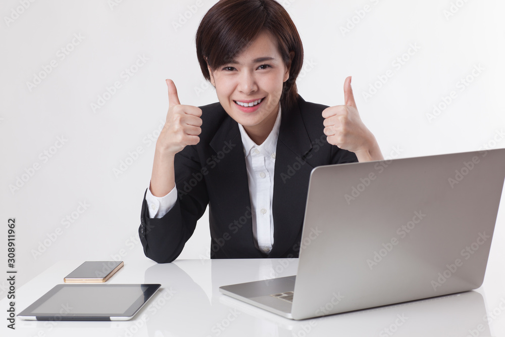 Young Asian short hair female model in formal dress which is good for business purpose Young Asian short hair female model in formal dress which is good for business purpose