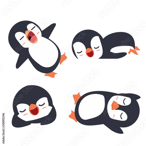 penguins sleeping cartoon Vector Illustartion