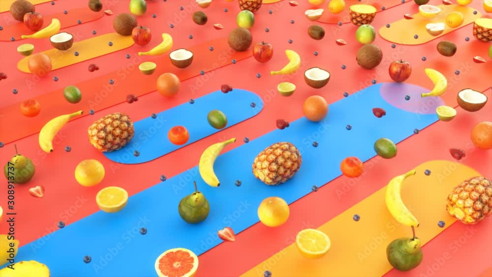 Motion graphics background of healthy fresh fruits