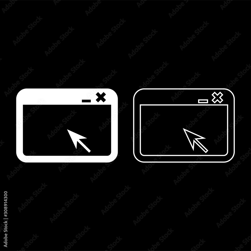 Window application with arrow Browser concept web page icon outline set white color vector illustration flat style image Window application with arrow Browser concept web page icon outline set white color vector illustration flat style image