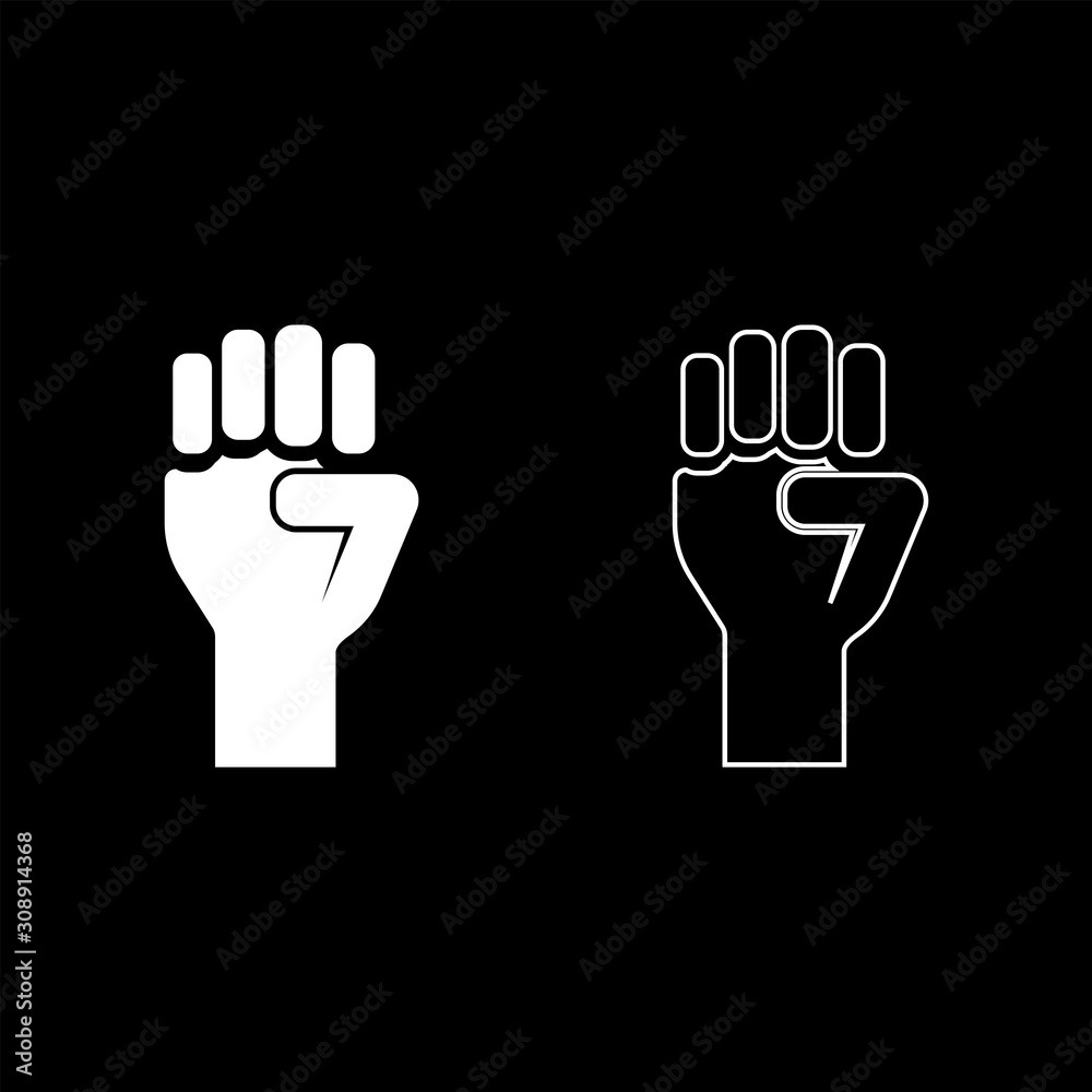 Fist up Concept of freedom fight revolution power protest icon outline set white color vector illustration flat style image Fist up Concept of freedom fight revolution power protest icon outline set white color vector illustration flat style image