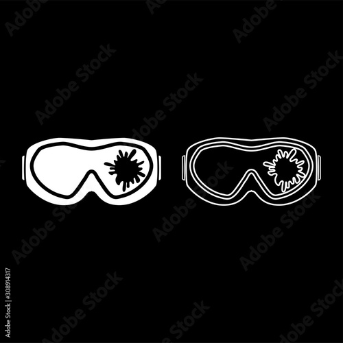 Paintball mask with mark of paint Blot on glass icon outline set white color vector illustration flat style image