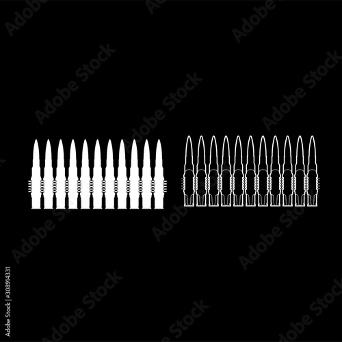 Bullets in row belt Machine gun cartridges Bandoleer War concept icon outline set white color vector illustration flat style image