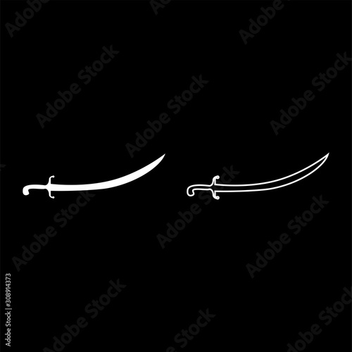 Turkish saber Scimitar Sabre of arabian persian Curved sword icon outline set white color vector illustration flat style image