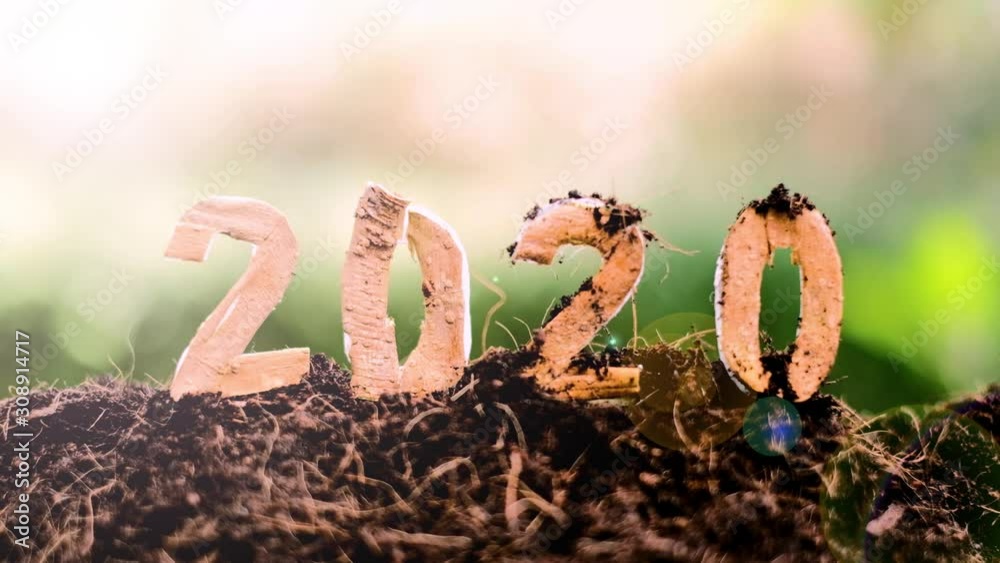Happy New Year 2020 social media video.2019-2020 change background new year resolution concept.wood text on ground.Perfect for your invitation or office card