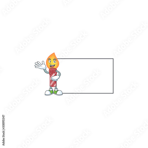 Red stripes candle with board cartoon character style