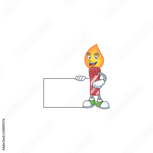 Red stripes candle cute cartoon character with a board