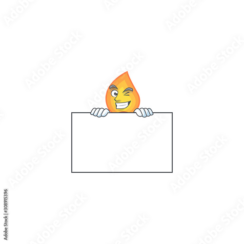 Grinning red stripes candle cartoon character style hides behind a board