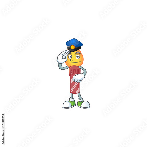 Red stripes candle Cartoon character dressed as a Police officer