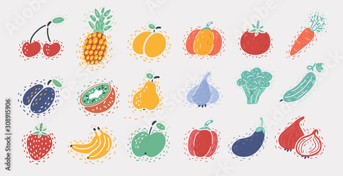 Vegetable and fruit set on white