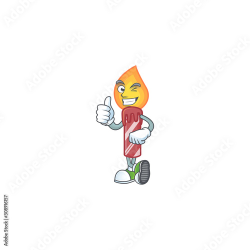 Picture of red stripes candle making Thumbs up gesture