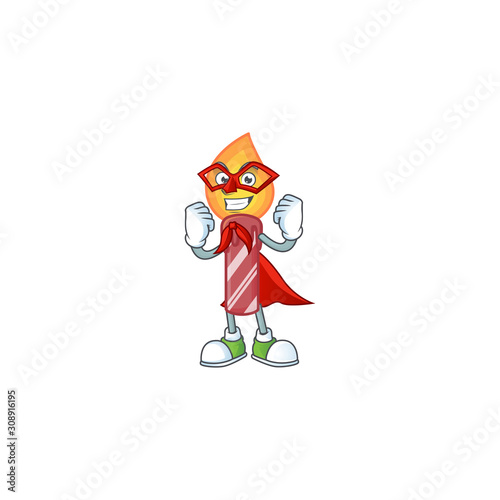 A cartoon of red stripes candle wearing costume of Super hero