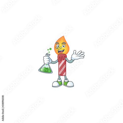 Smart Professor red stripes candle cartoon character holding glass tube