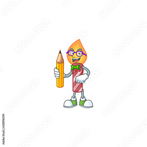 Cool smart Student red stripes candle character holding pencil