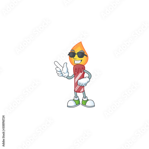 Super cool red stripes candle character wearing black glasses
