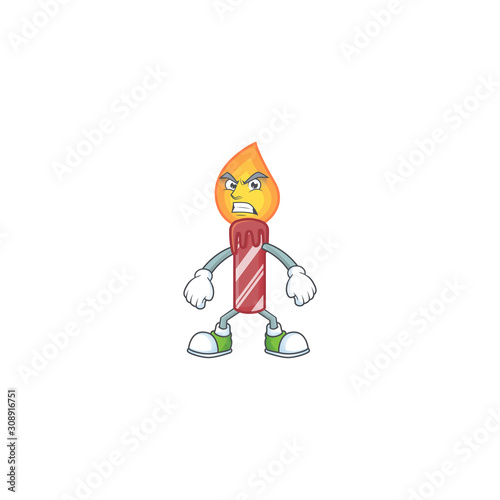 Red stripes candle cartoon character style with angry face photo