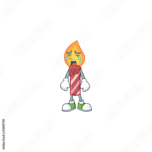 Sad Crying red stripes candle cartoon character design style
