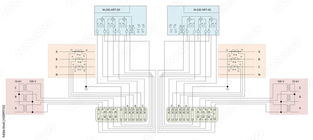 Connection diagram of the electric meter Stock Vector | Adobe Stock