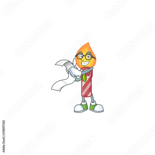 Cute red stripes candle cartoon character with menu ready to serve