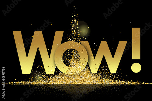 Photography wow in golden stars and black background