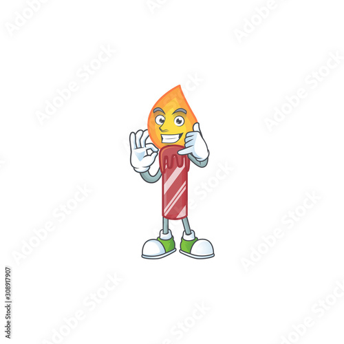 Call me cute red stripes candle mascot cartoon style