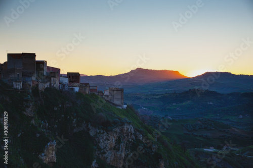 View of Enna and Calascibetta at sunset