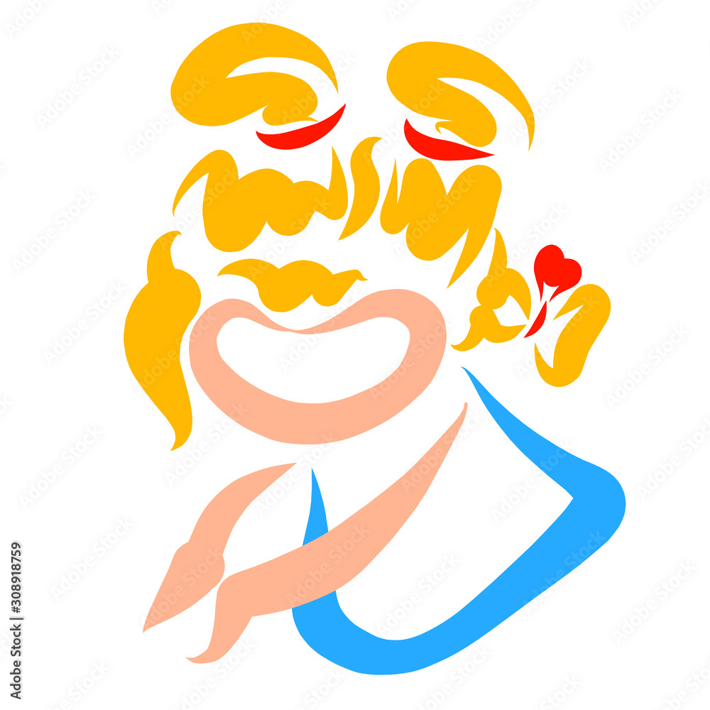 Obraz premium girl with funny hairstyle does something with her hands