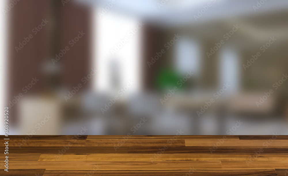 Empty interior with large window. Retro light bulb. The floor is of brown parquet. 3D rendering. wooden table. blurred background Empty interior with large window. Retro light bulb. The floor is of brown parquet. 3D rendering. wooden table. blurred background