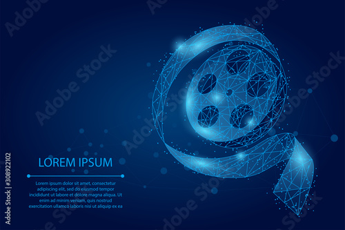 Abstract mash line and point movie film reel. Low poly vector illustration