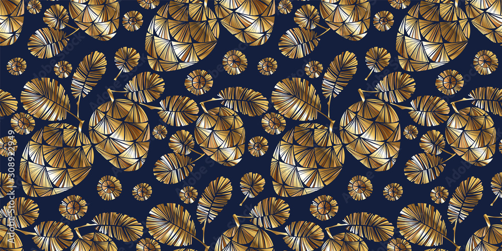 Luxury golden winter pine cone seamless pattern