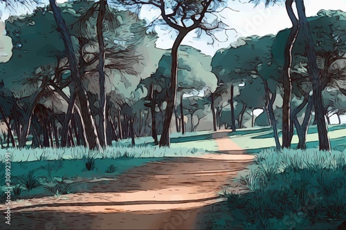 Картината върху платно Image of a vintage landscape with big trees