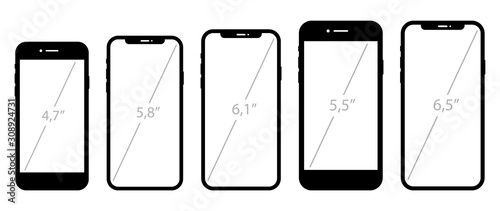icon set mobile phone with screen diagonal size