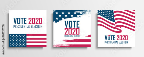 2020 United States Presidential Election set. USA Elections Vote cards collection. Vector Illustration.