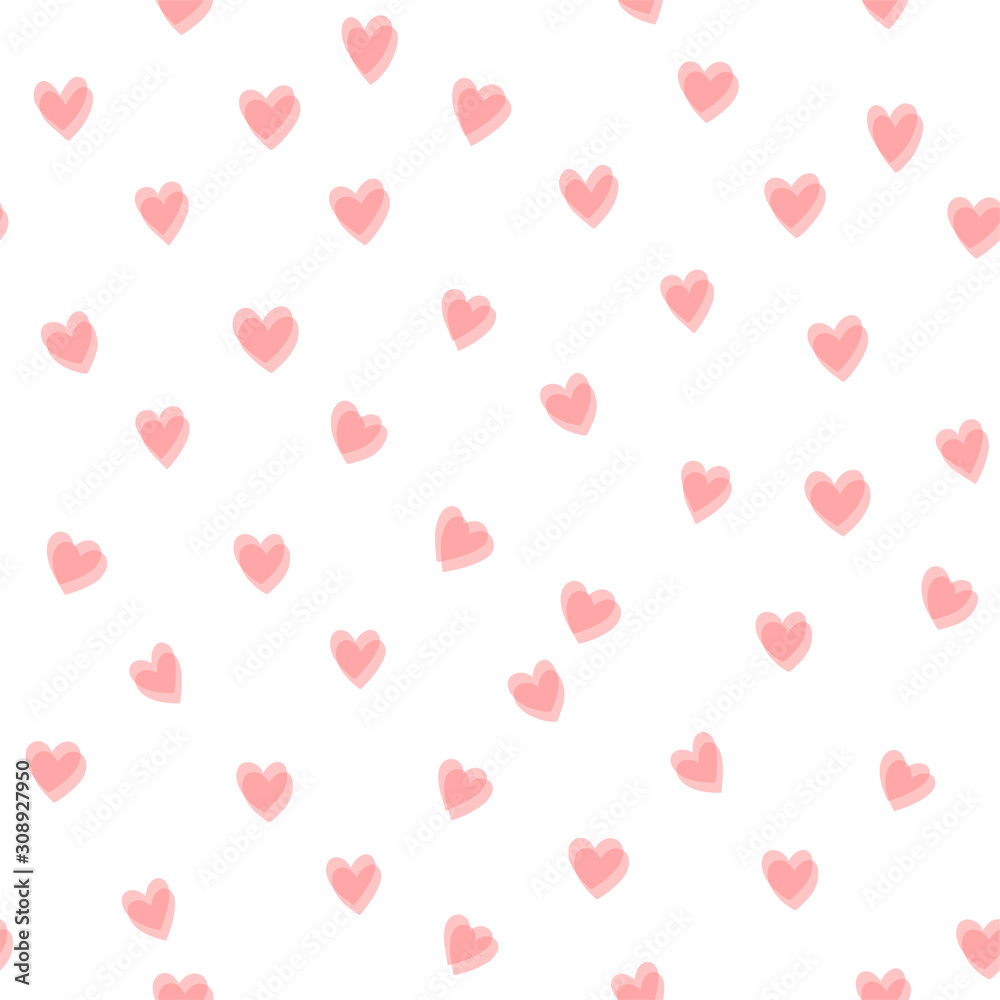 Vector seamless pattern with pink transparent hearts isolated on white. Romantic girlish background for Valentine Day. Love hearty backdrop.