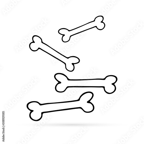 Doodle dog bone icon. Kids hand drawing grunge line art. Sketch vector illustration.