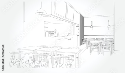 Hand drawn kitchen furniture. Vector illustration in sketch style. vector illustration kitchen furniture and equipment.