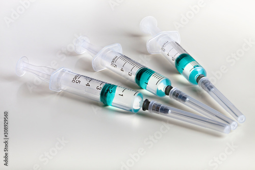 Several syringe on white table prepared for injection in hospital