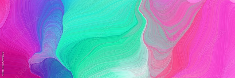 Plakat colorful horizontal banner. abstract waves illustration with turquoise, neon fuchsia and sky blue color