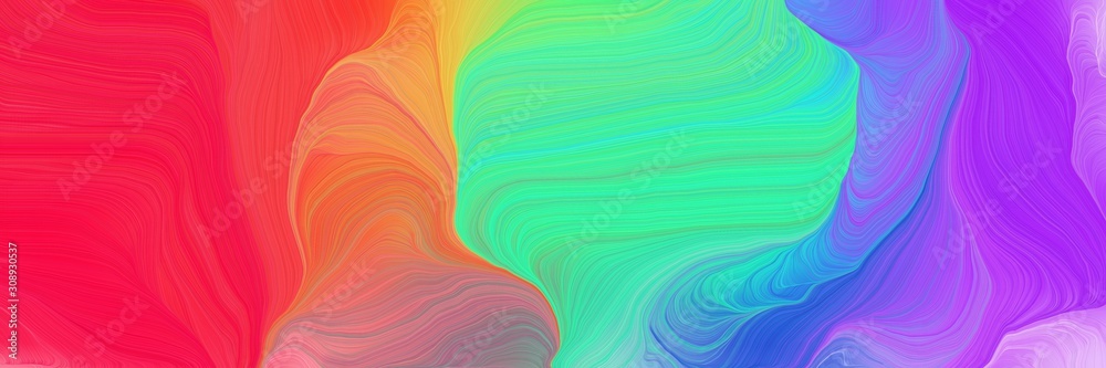 Fototapeta premium colorful horizontal banner. modern curvy waves background illustration with medium turquoise, turquoise and crimson color