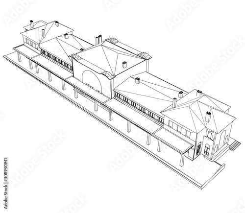 Estate wireframe Isolated on a white background. View isometric. 3D. Vector illustration